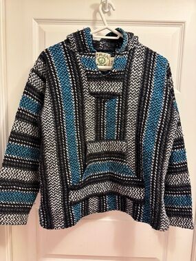 Baja Joe:Hooded Pullover Shirt - Black, White & Teal